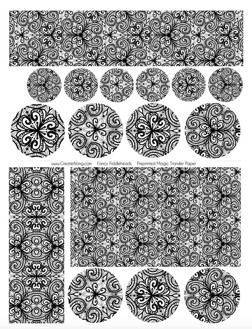 Digital Fancy Fiddleheads Transfer PDF for creating images on raw polymer clay and for use with Magic Transfer Paper