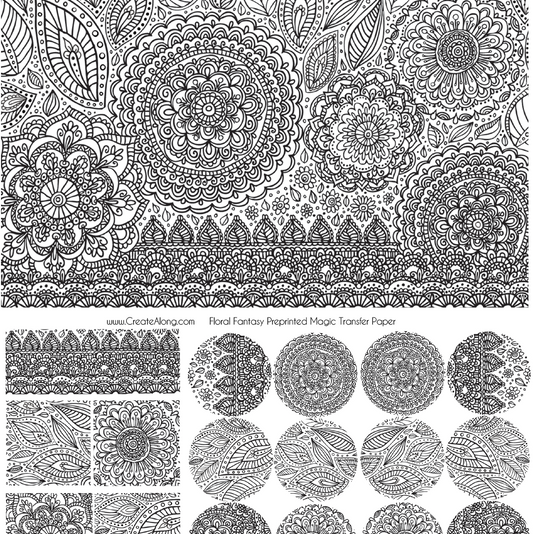Digital Floral Fantasy Image Transfer PDF for creating images on raw polymer clay and for use with Magic Transfer Paper