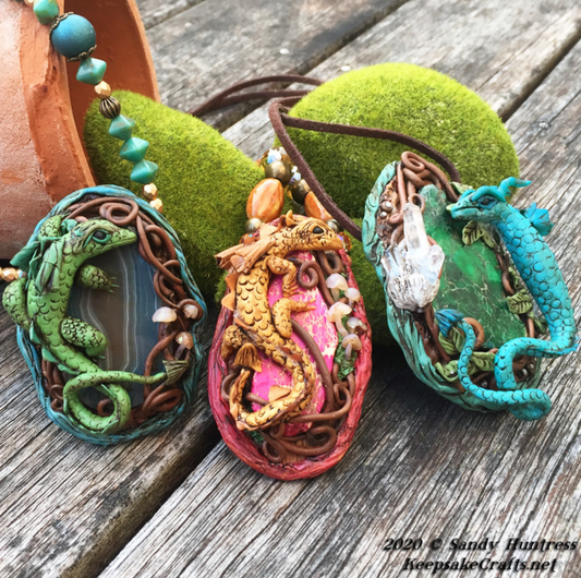 Make an Enchanted Mixed-Media Sculpted Dragon Polymer Clay Pendant Online Workshop with Sandy Huntress