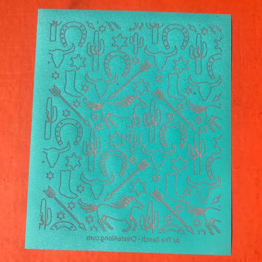 At the Ranch cowboy cactus cow skull horse shoe Silkscreen for polymer Clay
