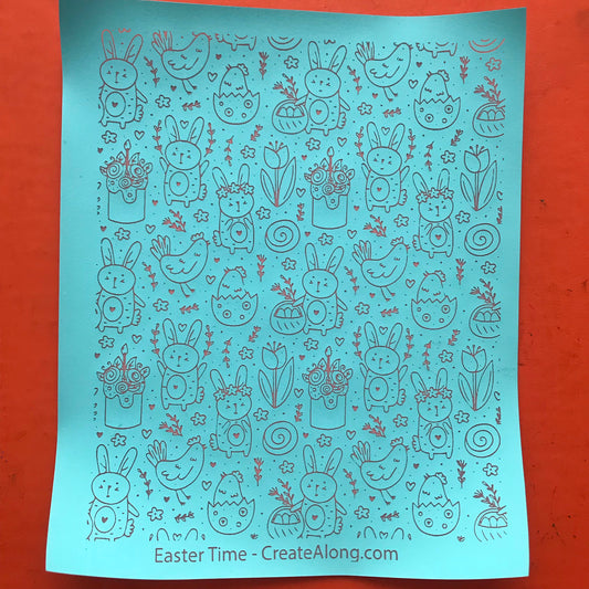 Easter Time Bunny Chick Flowers Silkscreen Stencil for Polymer Clay, Art Jewelry, Mixed Media