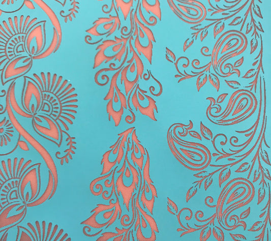 Silkscreen Cindi's Paisley Peacock Borders polymer clay Stencil Pattern