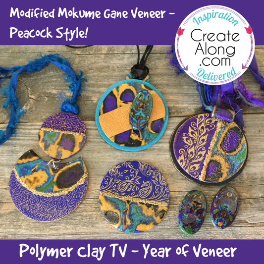 Modified Mokume Gane Veneer in Peacock Colors - Polymer Clay TV Year of Veneer