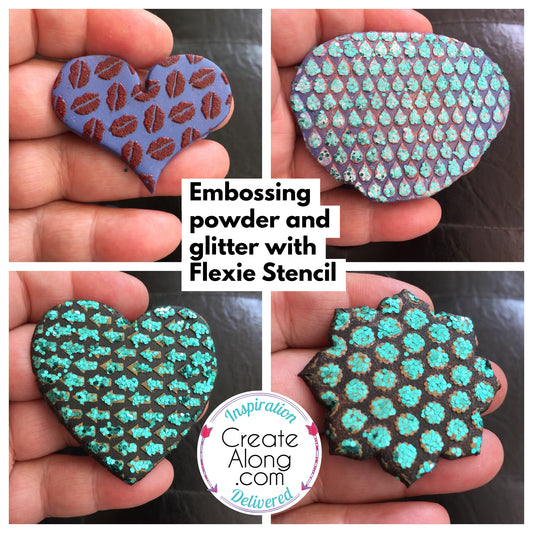 Adding Glitter and Embossing Powder to Polymer clay and Stencil Designs