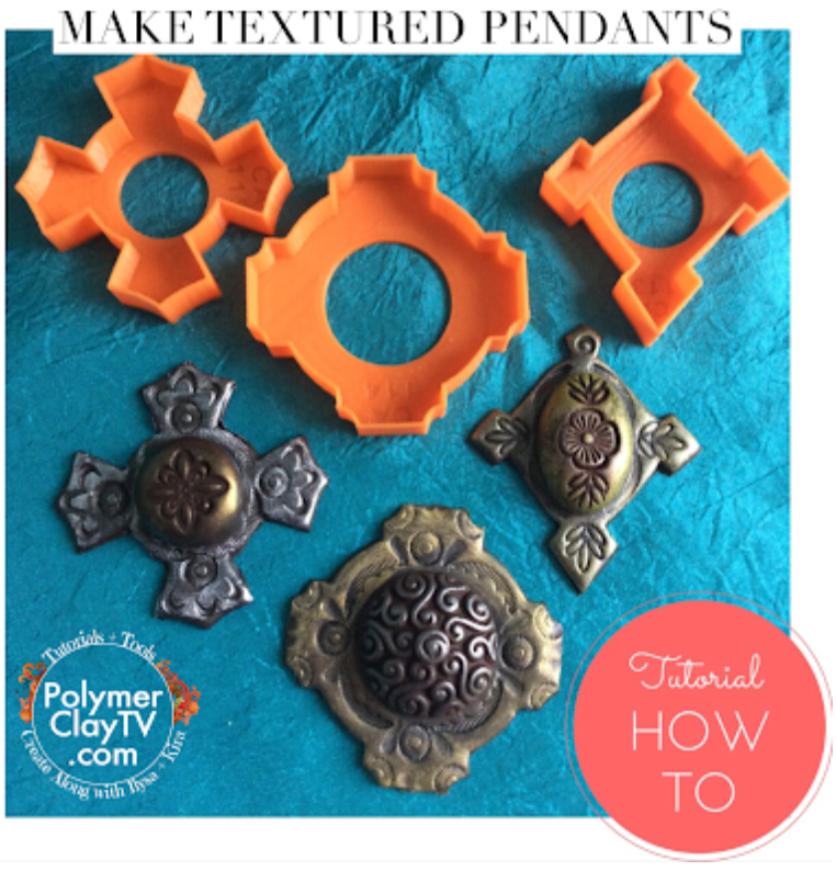 How to create DIY polymer clay cabochon textured pendants with Byzantine Cross cookie cutters