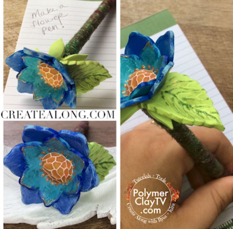 Create a Translucent Cane with ink and make a flower pen with polymer clay