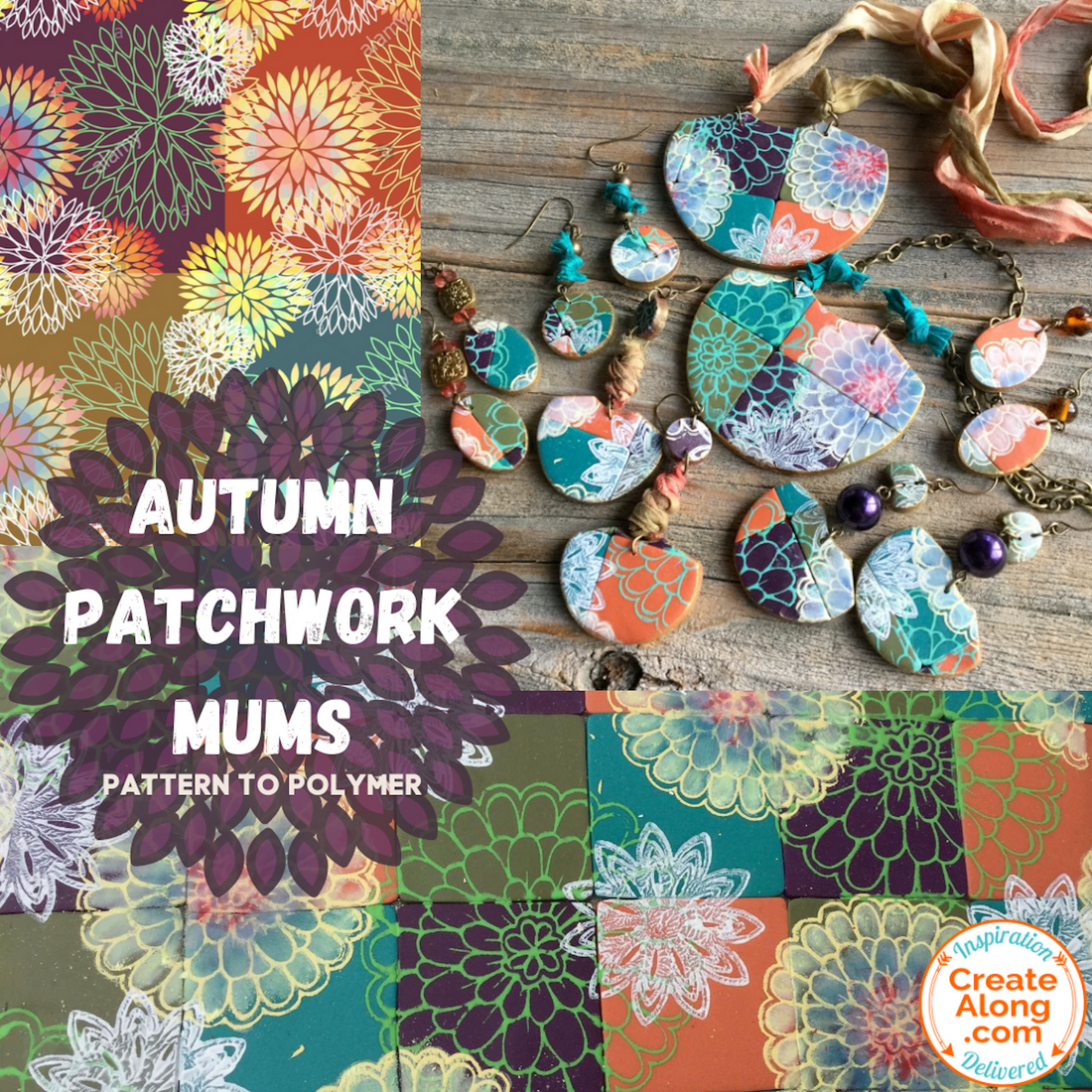Learn How to Create Autumn Patchwork Mums Polymer Clay Jewelry