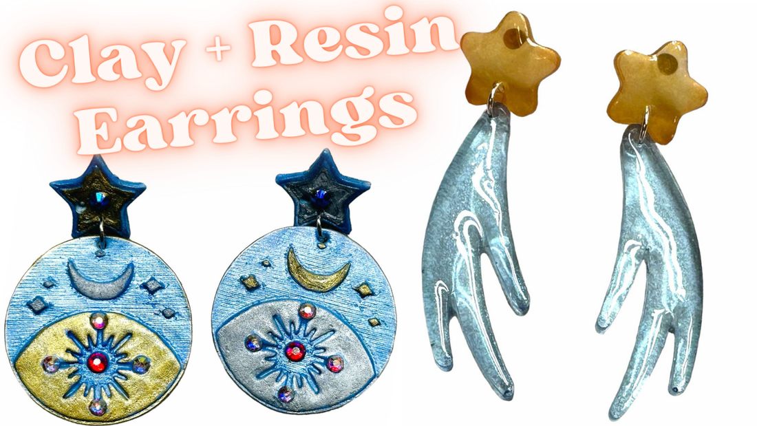 How to make polymer clay mystical star and moon earrings with rubber stamps and molds