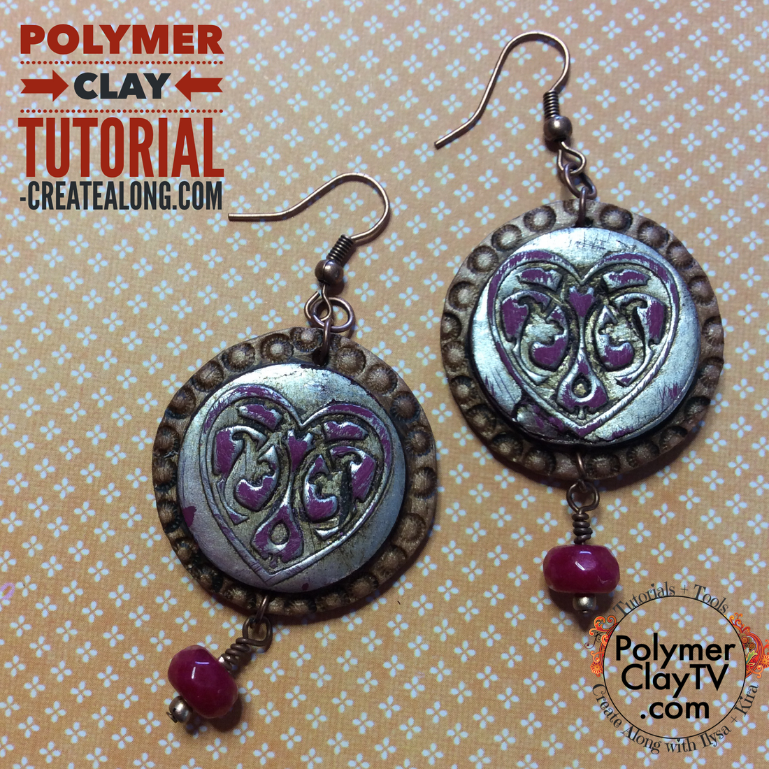 Create easy polymer clay heart earrings with Tejae Floyde's Romance TextureStax rubber stamps