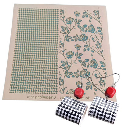 Silkscreen Hounds and Roses Stencil for Polymer Clay, Art Jewelry, and Mixed Media houndstooth