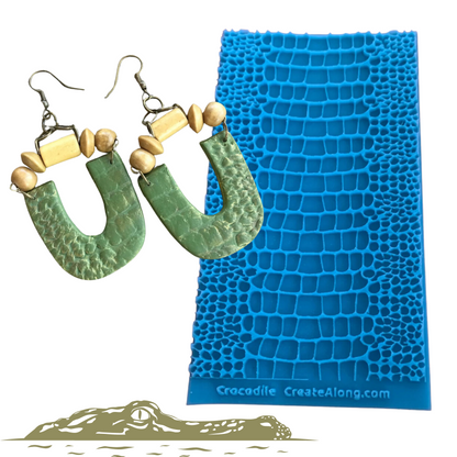 Crocodile Animal Print Texture Mat Silicone rubber Stamp for polymer clay paper Gelli plate and resin - Create Along 