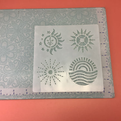 Many Suns Mylar Stencil clay journal texture sheet moon celestial - Create Along 