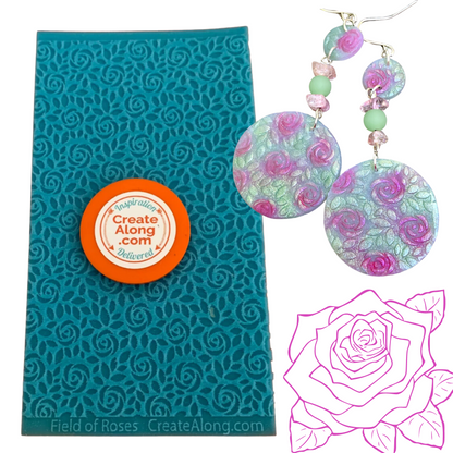 Field of Roses Texture Mat Silicone rubber Stamp for polymer clay paper Gelli plate and resin