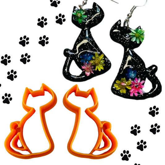 Sitting Cat earrings mirrored polymer clay cutter set