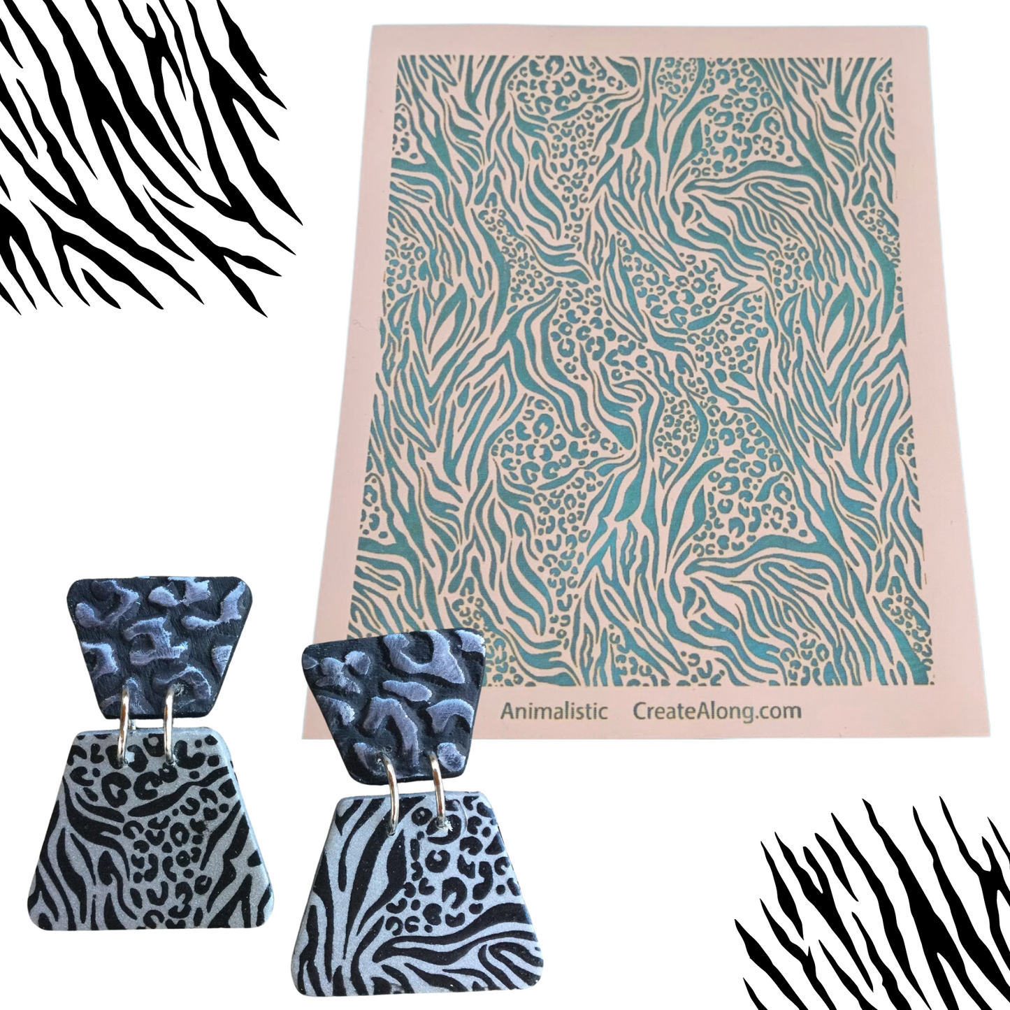 Silk Screen Animalistic Zebra and Leopard Cheetah Print Stencil For Polymer Clay