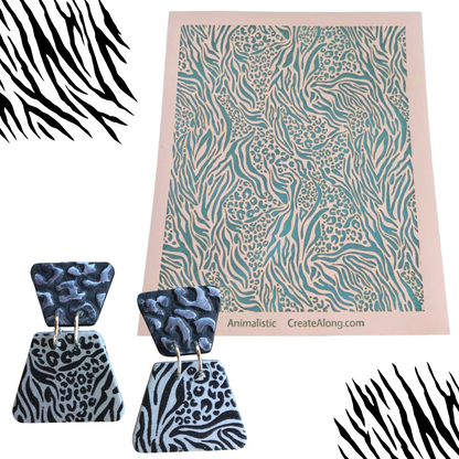 Silk Screen Animalistic Zebra and Leopard Cheetah Print Stencil For Polymer Clay - Create Along 