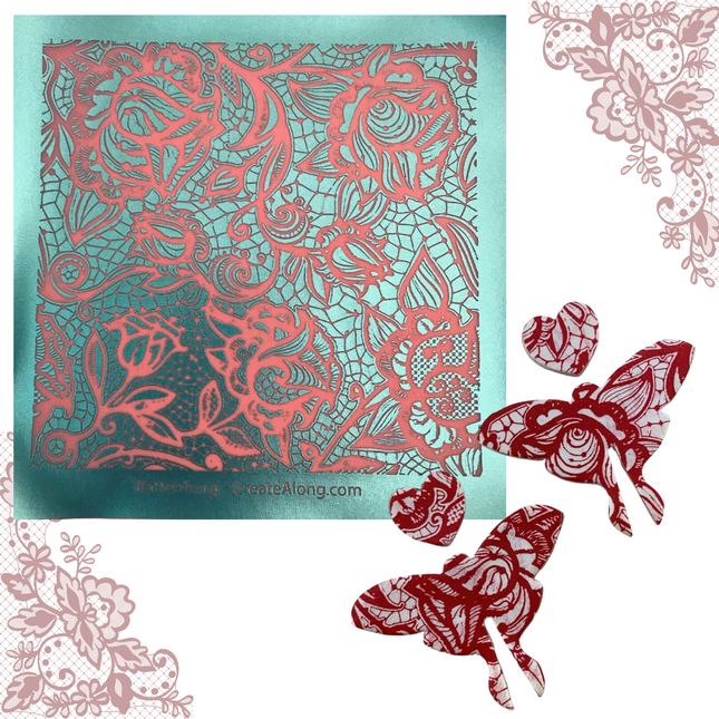 Battenburg Lace Valentines Silkscreen Stencil Crafting, Polymer Clay, Art Jewelry, and Mixed Media - Create Along 