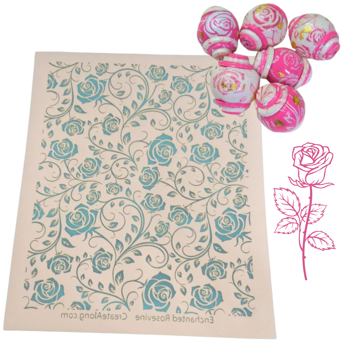 Silkscreen Enchanted Rosevine Stencil Crafting, Polymer Clay, Art Jewelry, and Mixed Media