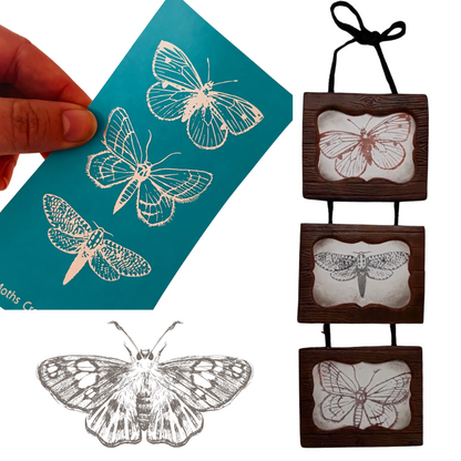 3 Moths polymer clay silk screen stencil