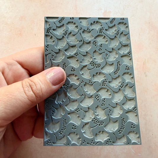 Ginkgo Texture Mat rubber Stamp for polymer clay paper Gelli plate