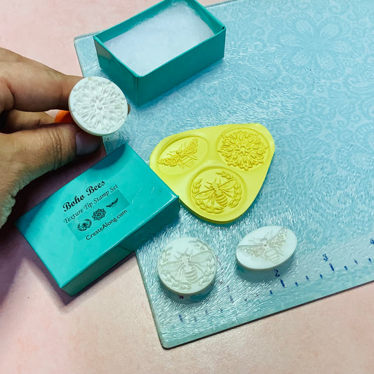 Texture Tips mini stamps Boho Bees for clay mica ink