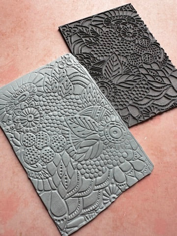 Floral Extravaganza Flower polymer clay rubber stamp texture - Create Along 