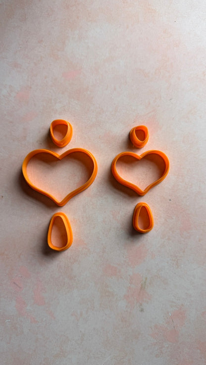 Heart Droplet polymer clay earring cutter set Valentine