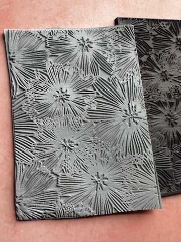 Wishing Flower Embossed Polymer Clay Rubber Stamp Texture Sheet Mat - Create Along 
