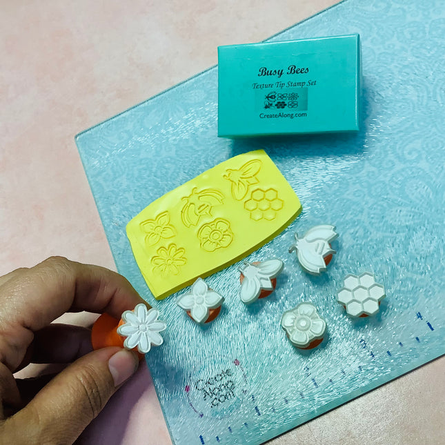 Texture Tips mini stamps Busy Bees for clay mica ink - Create Along 