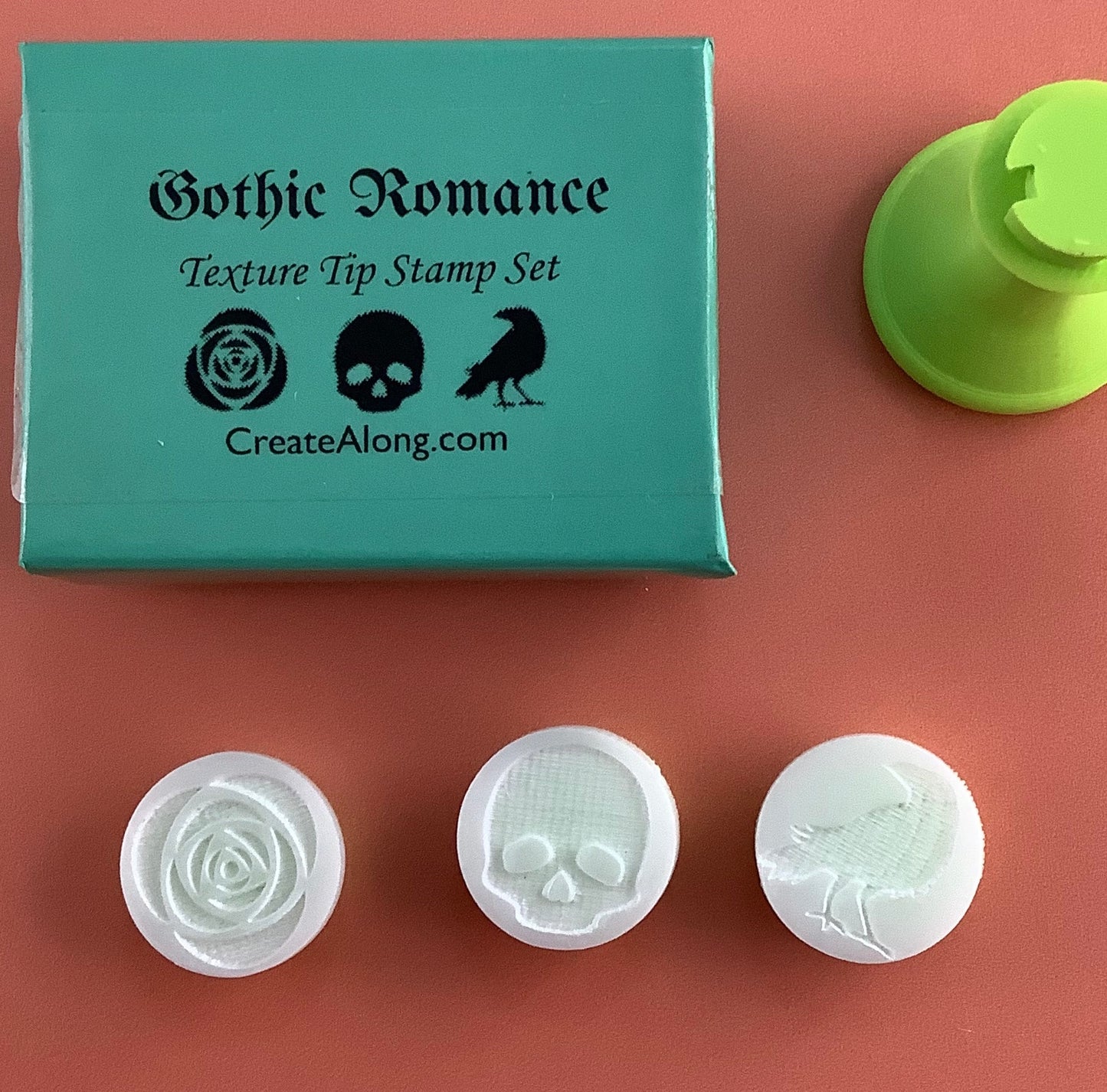 Texture Tips Gothic Romance 3 mini stamps gothic inspired skull Raven rose | polymer clay gothic stamps