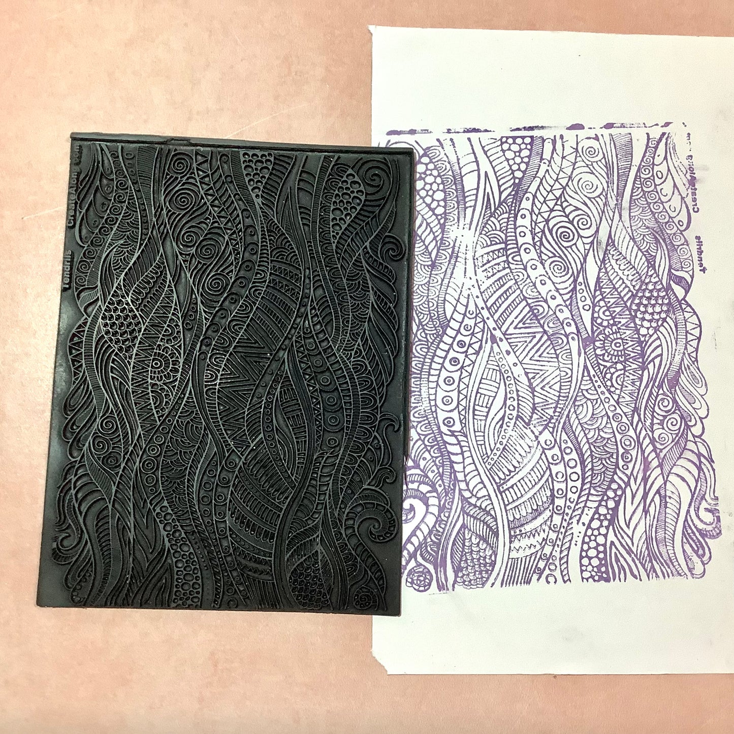 Tendril Tribal Ocean Rubber Stamp Ink medium Texture Sheet for polymer clay gelli plate printing scrapbooking jewelry mixed media