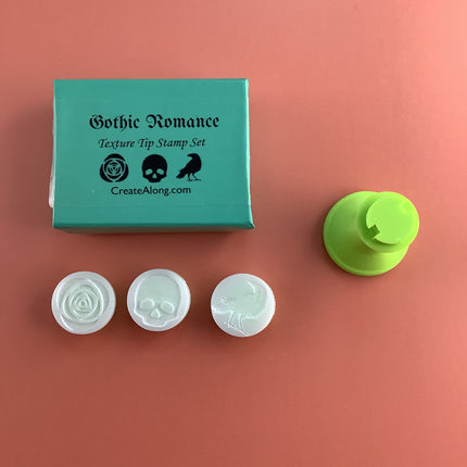 Texture Tips Gothic Romance 3 mini stamps gothic inspired skull Raven rose | polymer clay gothic stamps - Create Along 