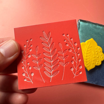 Meadow botanical rubber stamp deco element small stamps for polymer clay and crafts - Create Along 