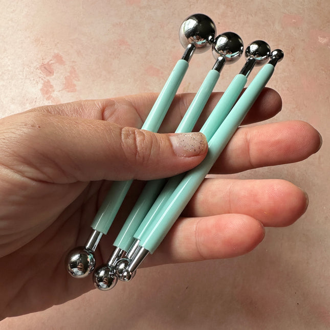 Large Ball Stylus set | round tips for decorating clay hammered metal tool - Create Along 