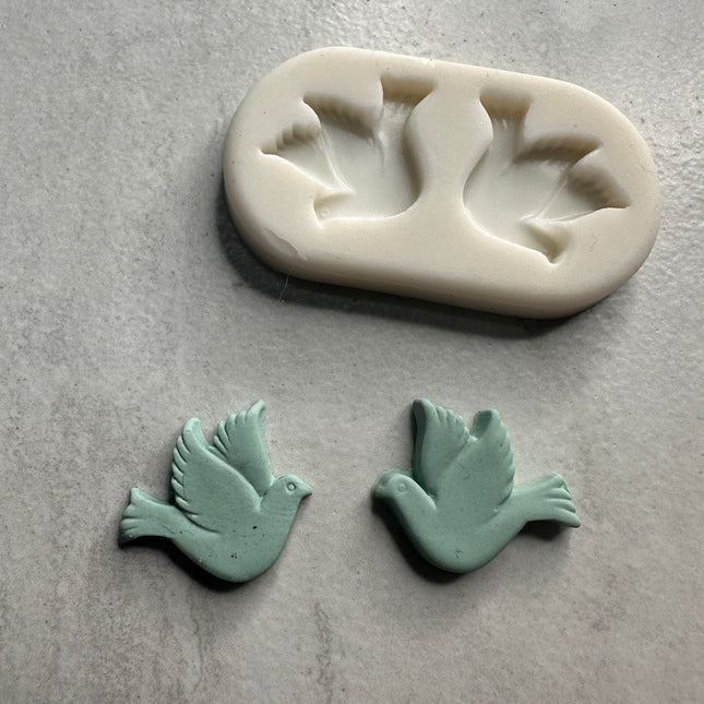 Double Dove stud button bead bird polymer clay mold - Create Along 