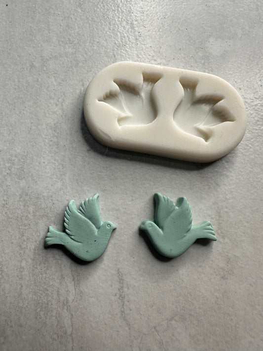 Double Dove stud button bead bird polymer clay mold