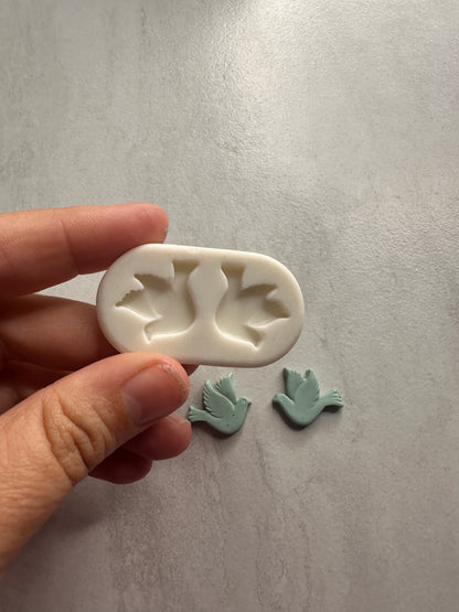Double Dove stud button bead bird polymer clay mold - Create Along 