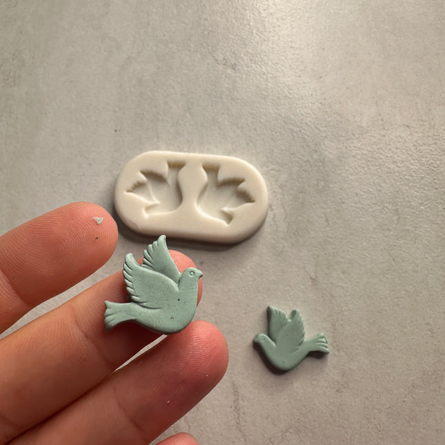 Double Dove stud button bead bird polymer clay mold - Create Along 