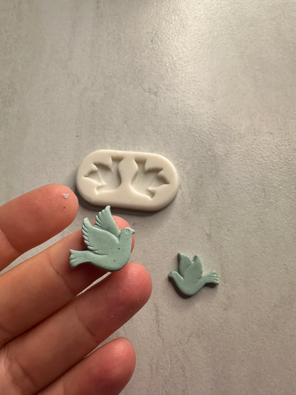 Double Dove stud button bead bird polymer clay mold - Create Along 
