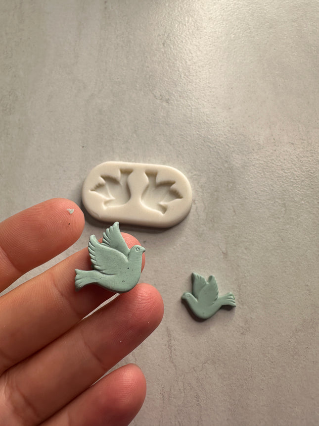 Double Dove stud button bead bird polymer clay mold - Create Along 