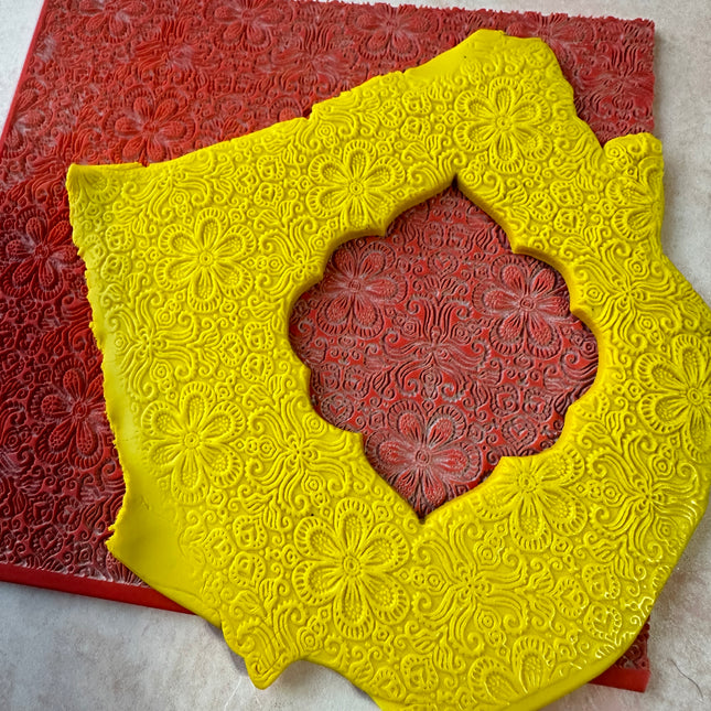Rubber Stamp polymer clay texture Spring Blooms floral - Create Along 