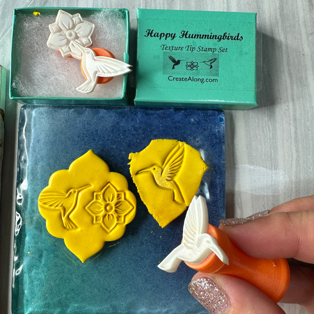 Happy Hummingbirds Texture Tips mini stamps for polymer clay - Create Along 
