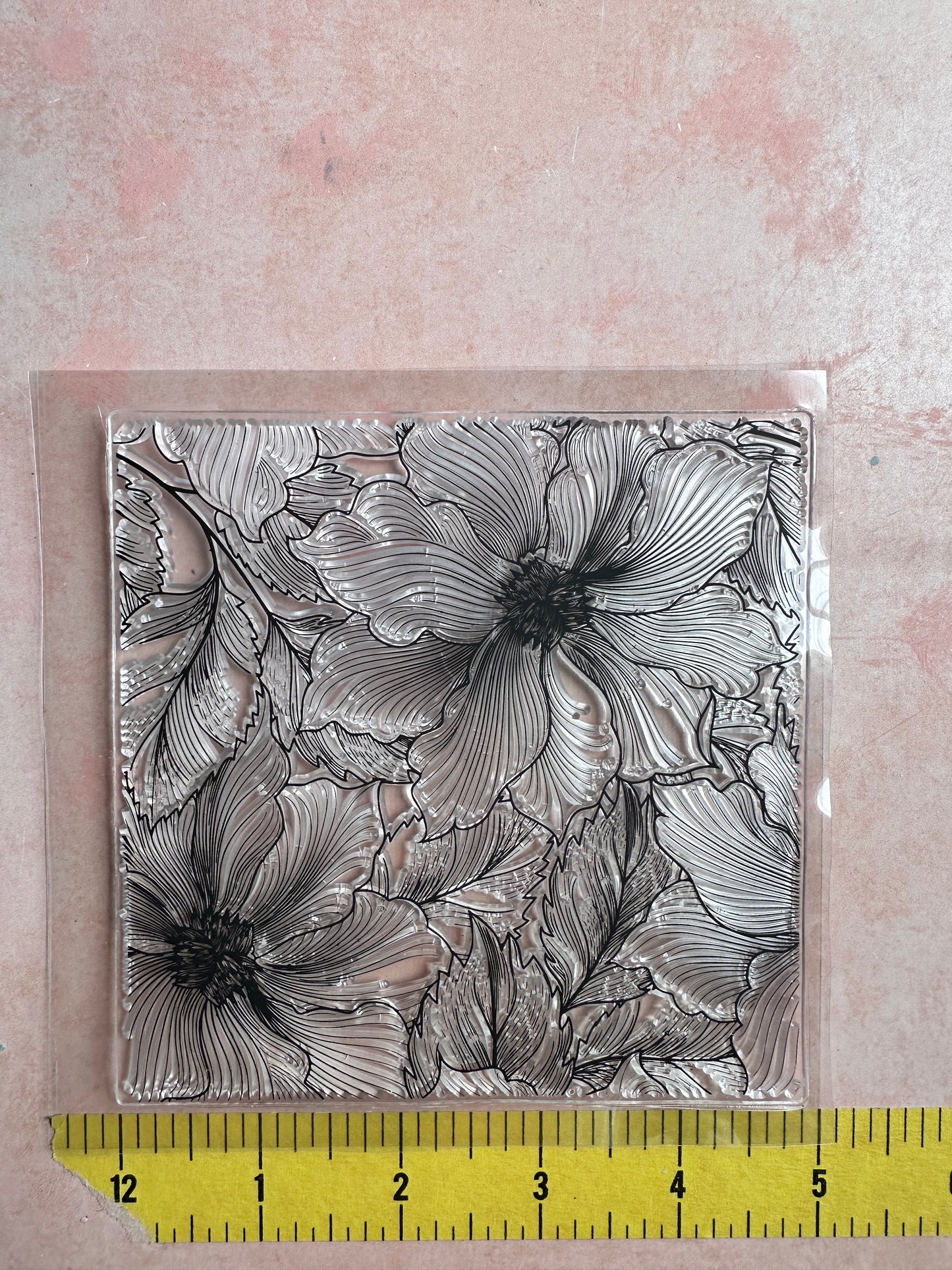 Fancy Handdrawn Flower Square Zen tangle inspired clear rubber stamp clay texture