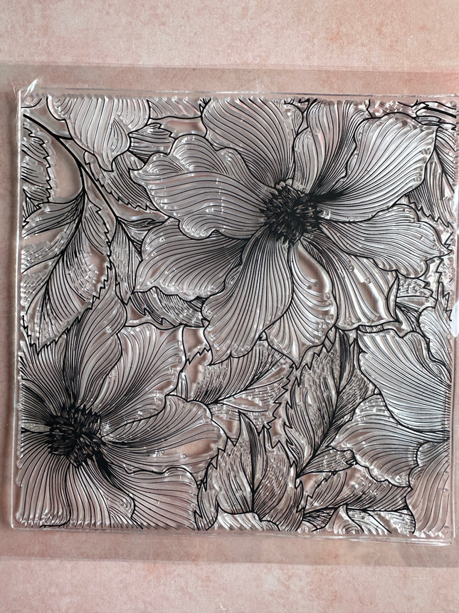 Fancy Handdrawn Flower Square Zen tangle inspired clear rubber stamp clay texture - Create Along 