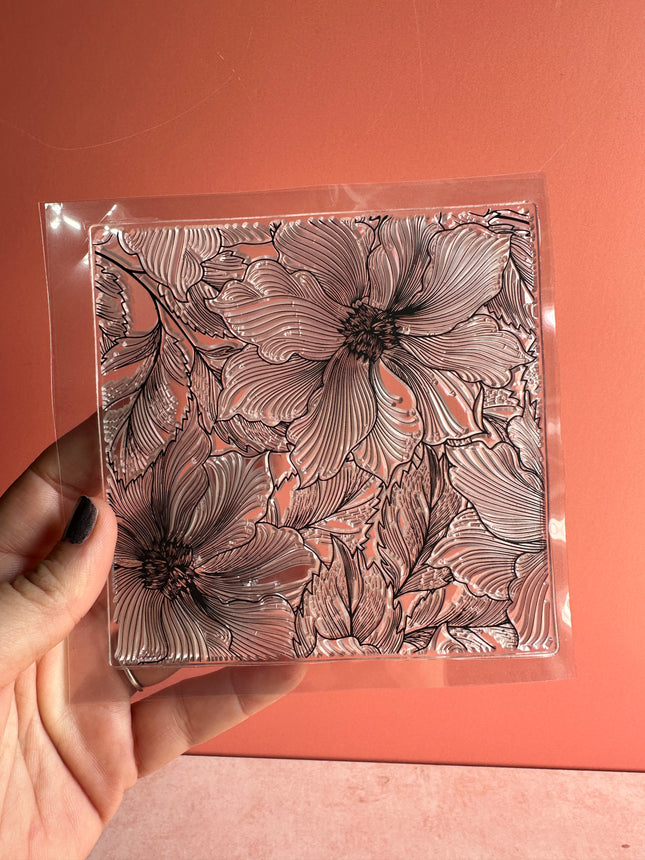 Fancy Handdrawn Flower Square Zen tangle inspired clear rubber stamp clay texture - Create Along 