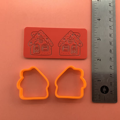Gingerbread House clay Cutters and Stamp set # 3 mirrored pair - Create Along 