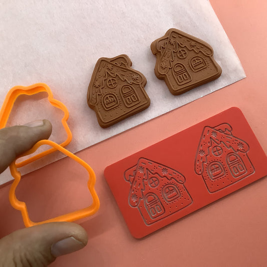 Gingerbread House clay Cutters and Stamp set # 3 mirrored pair