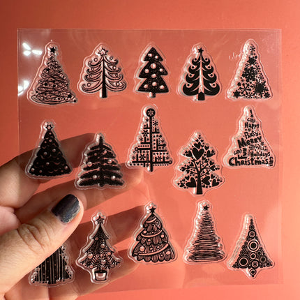 Tiny Trees clear polymer clay Christmas stamp - Create Along 