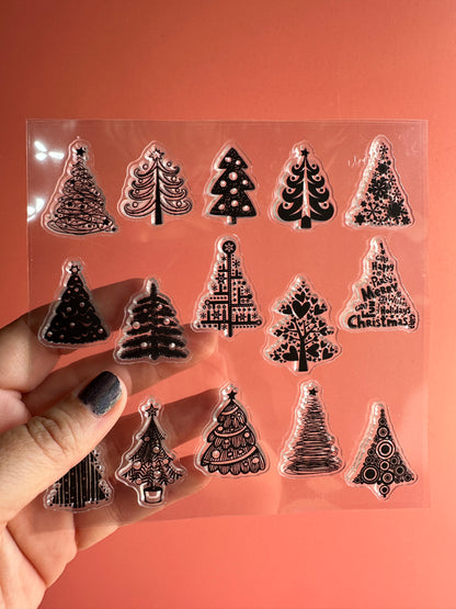Tiny Trees clear polymer clay Christmas stamp - Create Along 