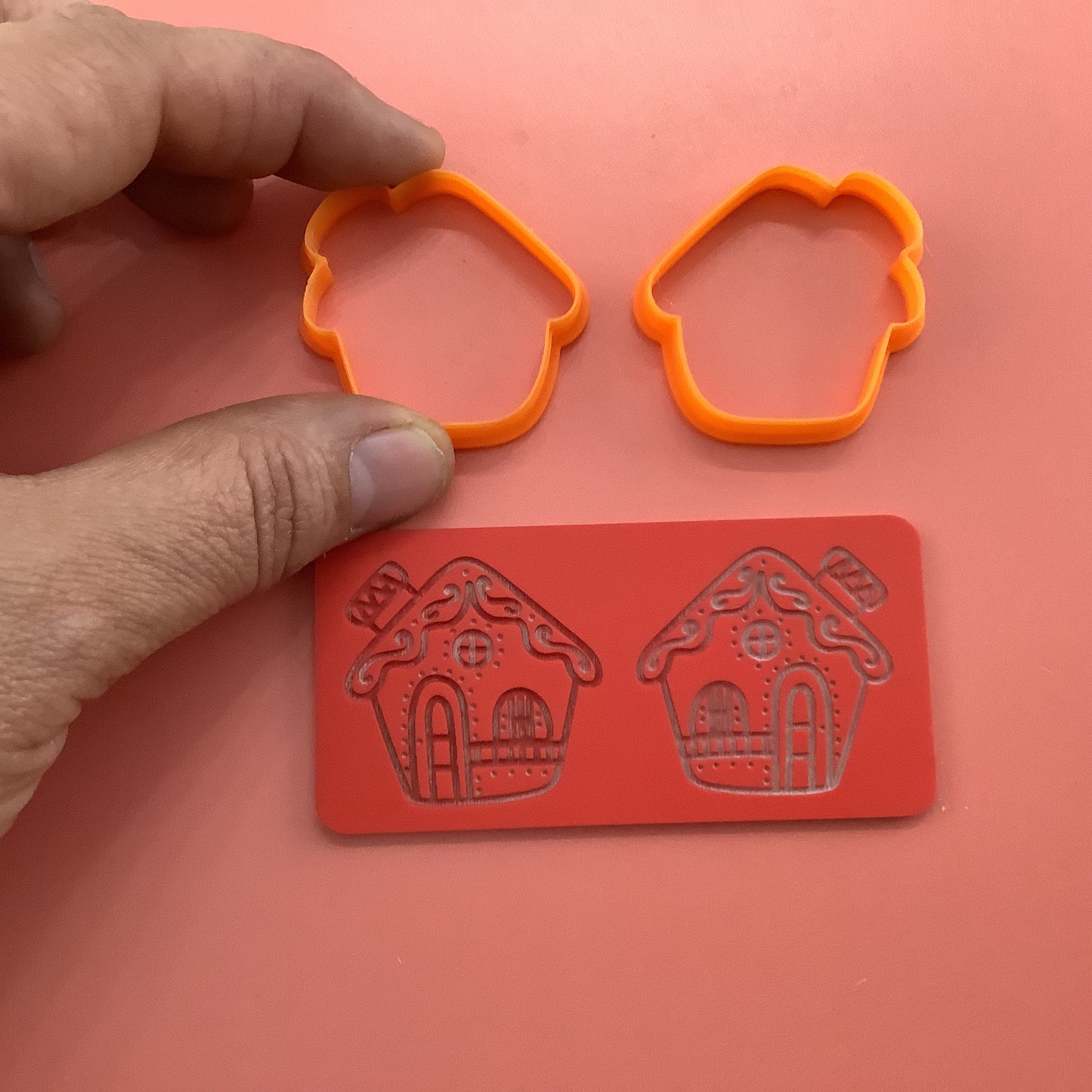Gingerbread House clay Cutters and Stamp set # 2 mirrored pair